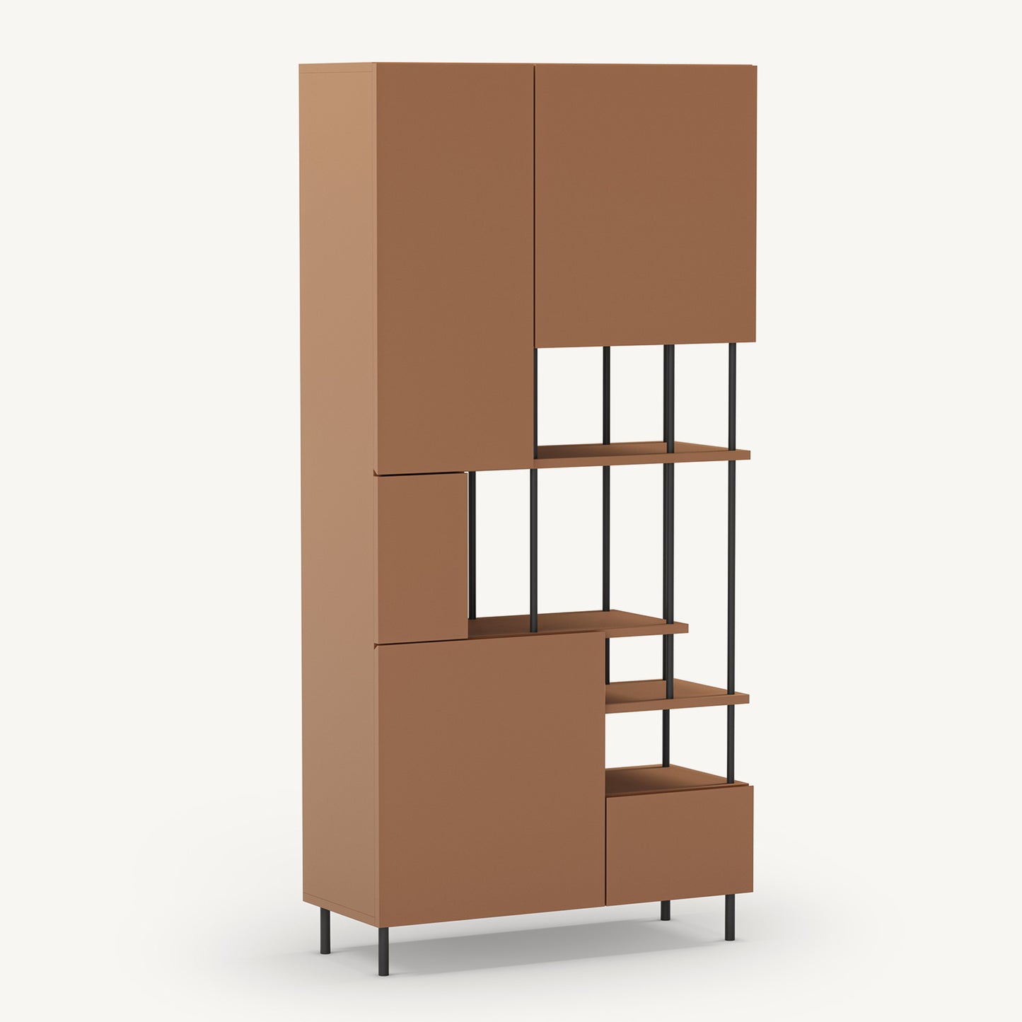 Estantería de metal terracota con cinco puertas