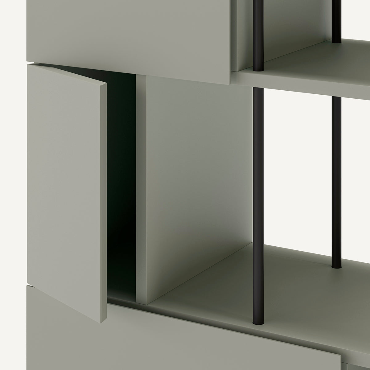 Estantería de metal verde con cinco puertas