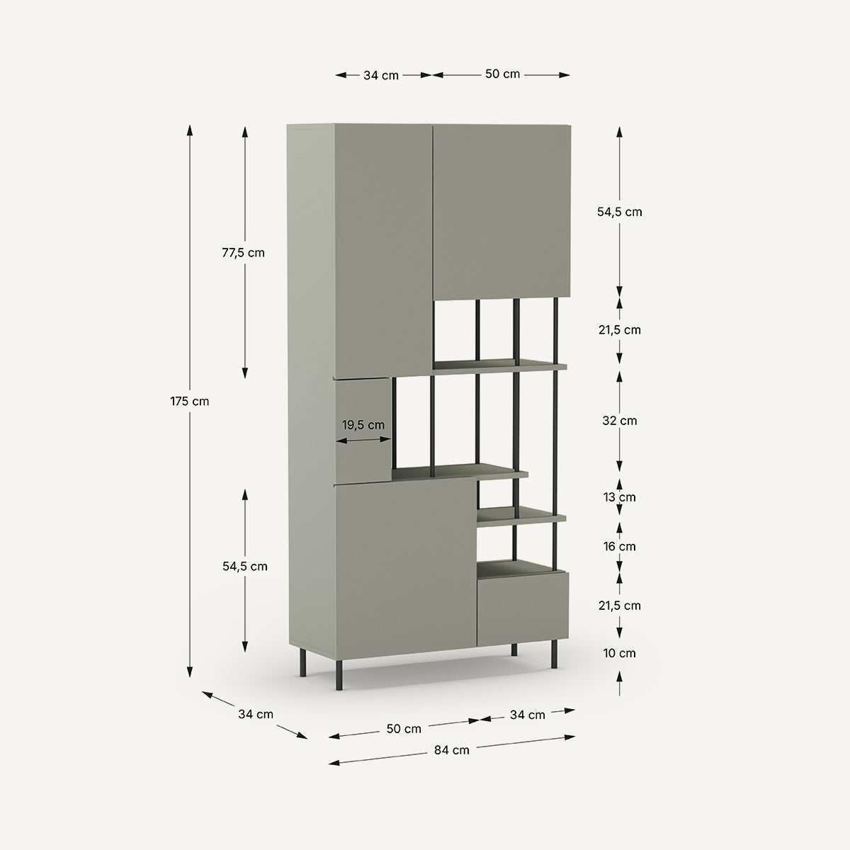 Estantería de metal verde con cinco puertas