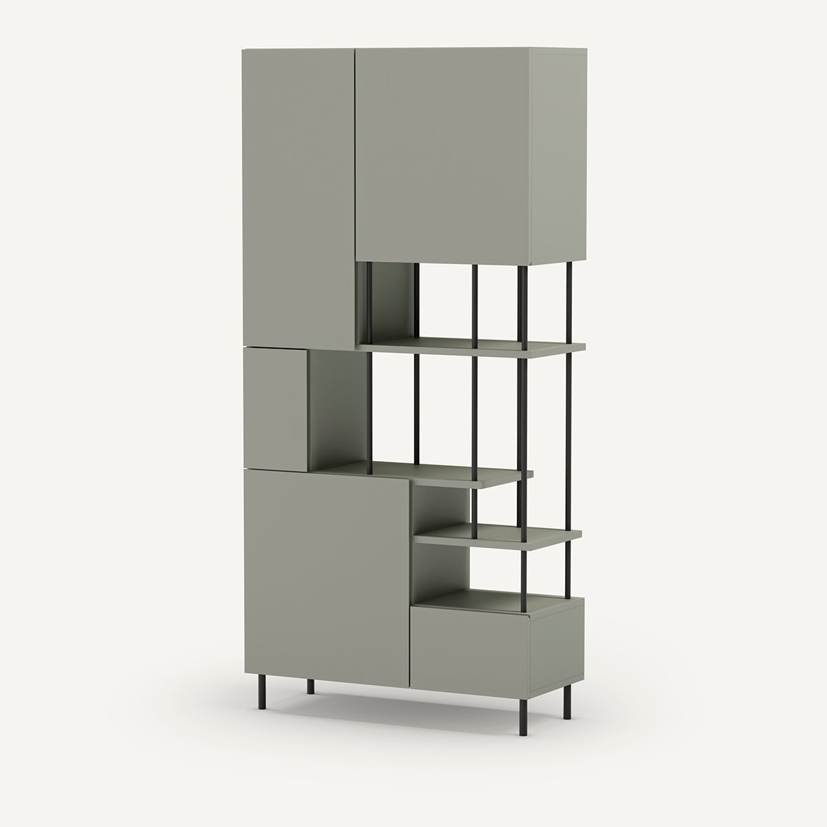 Estantería de metal verde con cinco puertas