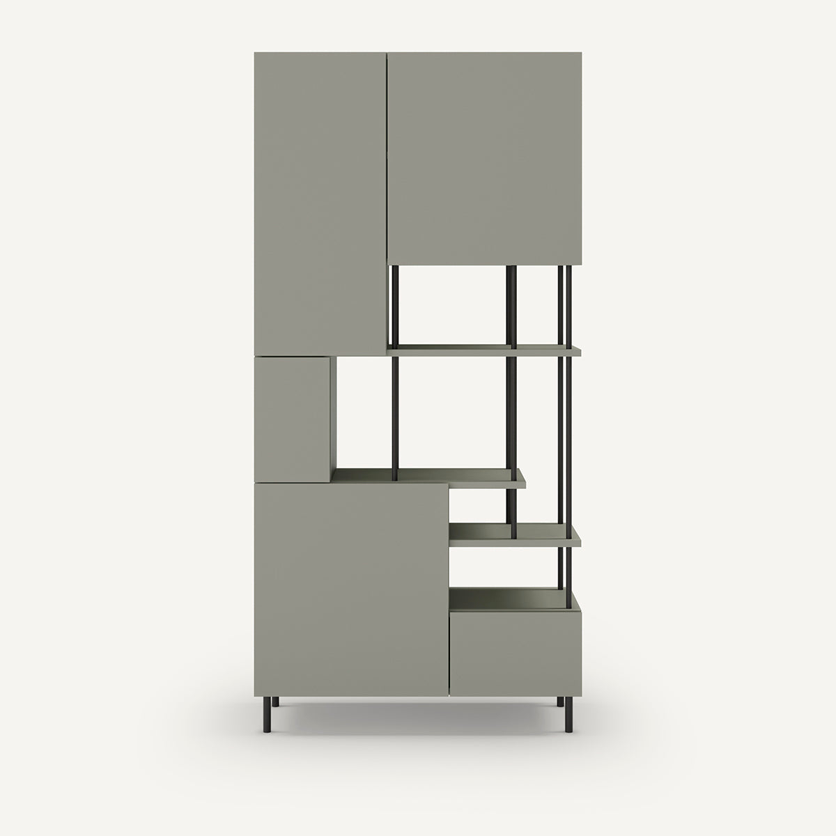 Estantería de metal verde con cinco puertas