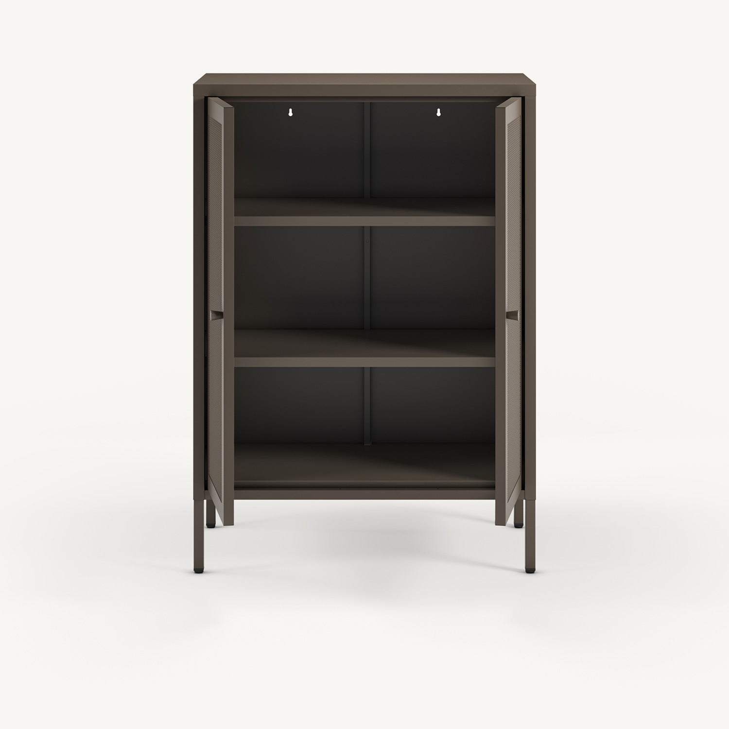 Armario pequeño bajo Fayna en metal moka con 2 puertas de rejilla