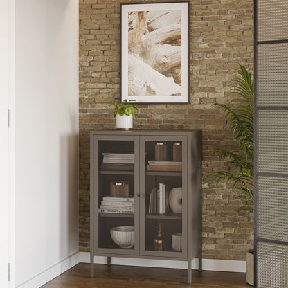 Armario pequeño bajo Fayna en metal moka con 2 puertas de rejilla