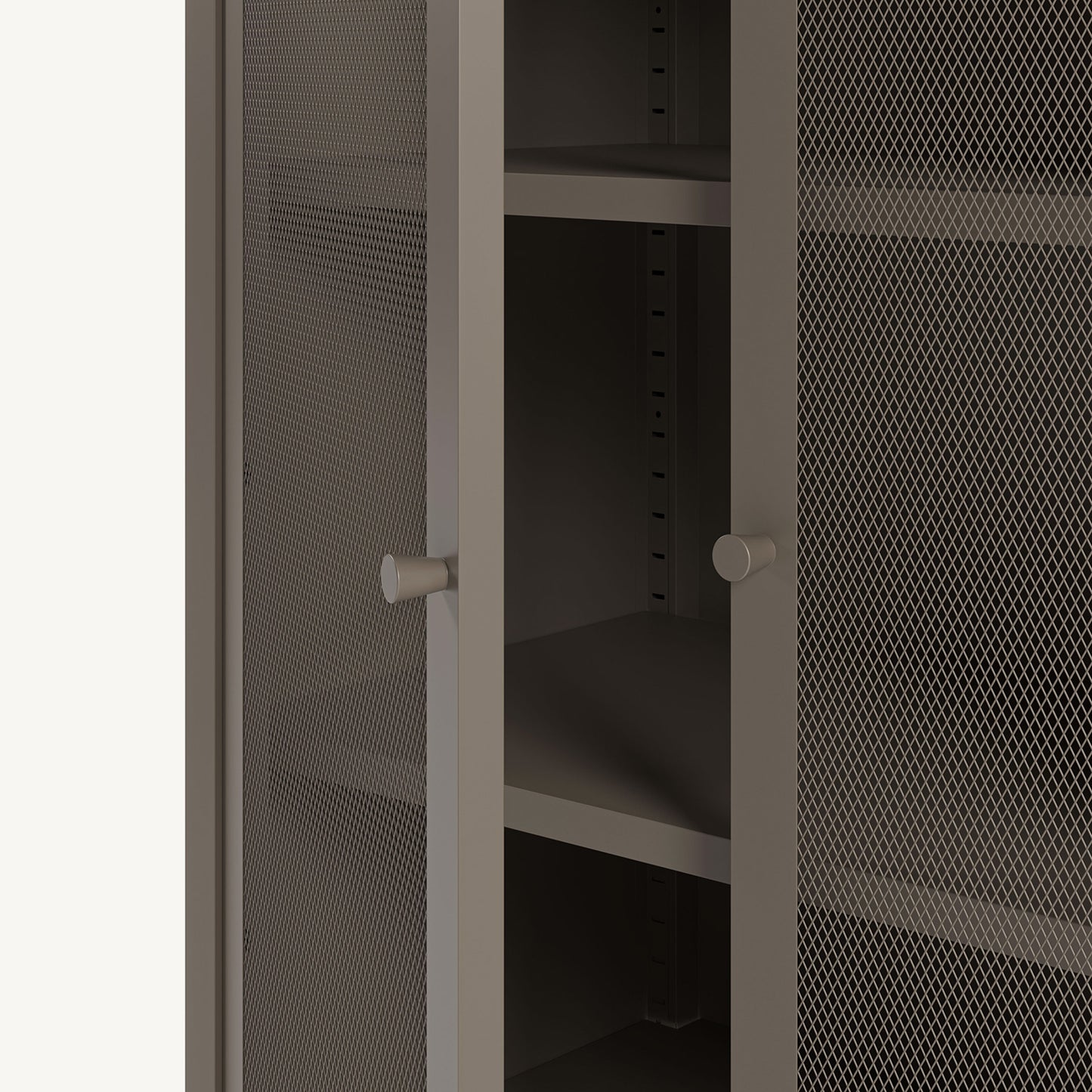 Armario pequeño bajo Fayna en metal moka con 2 puertas de rejilla