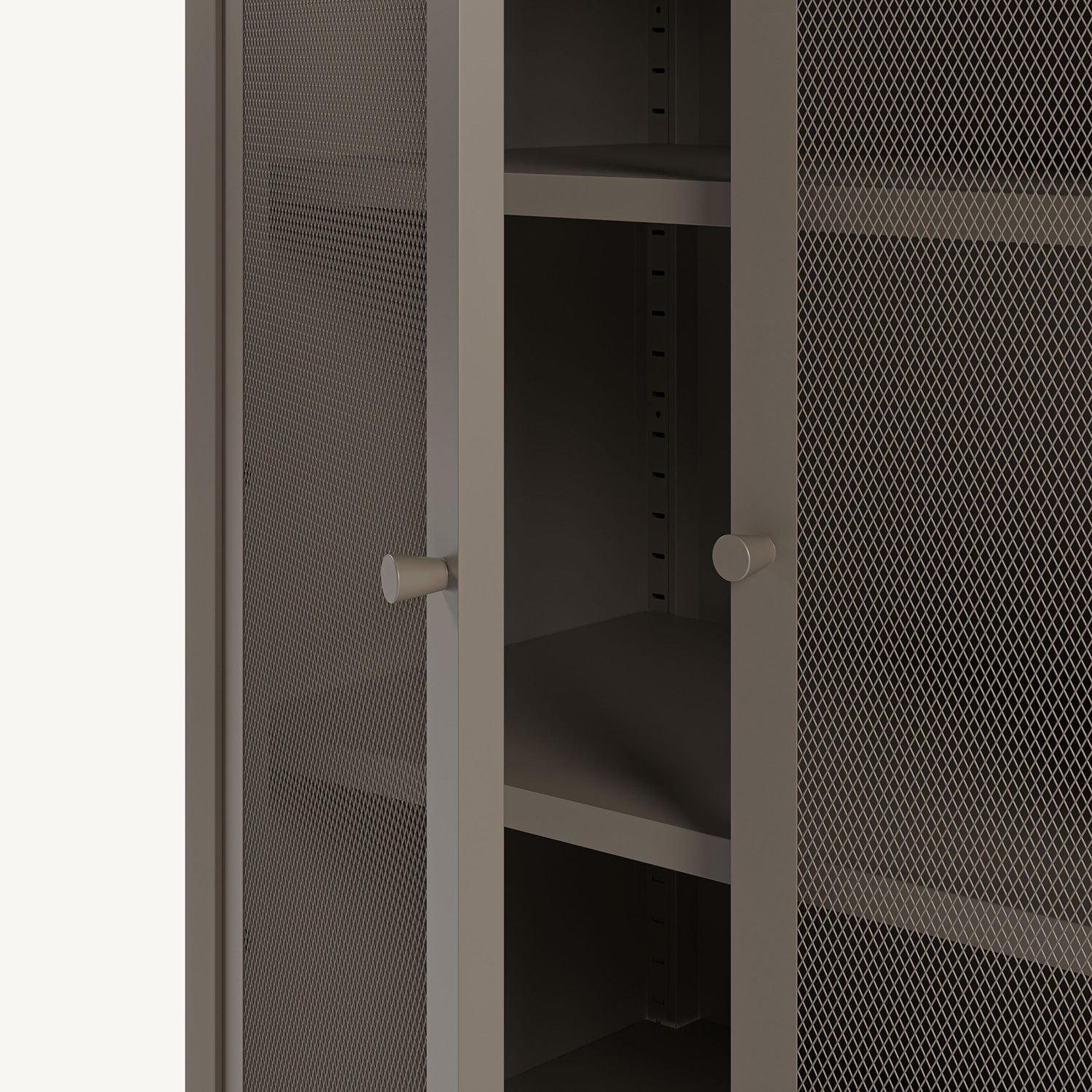 Armario pequeño bajo Fayna en metal moka con 2 puertas de rejilla