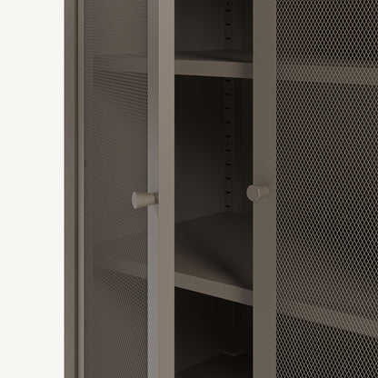 Armario pequeño bajo Fayna en metal moka con 2 puertas de rejilla