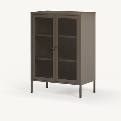 Armario pequeño bajo Fayna en metal moka con 2 puertas de rejilla