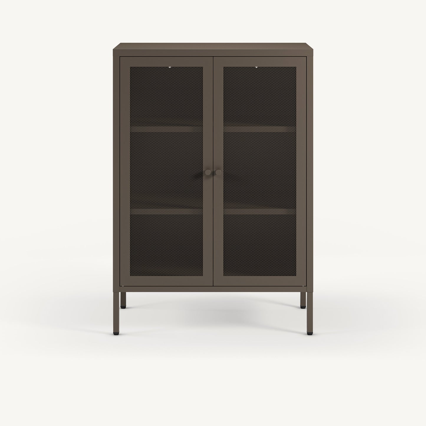 Armario pequeño bajo Fayna en metal moka con 2 puertas de rejilla