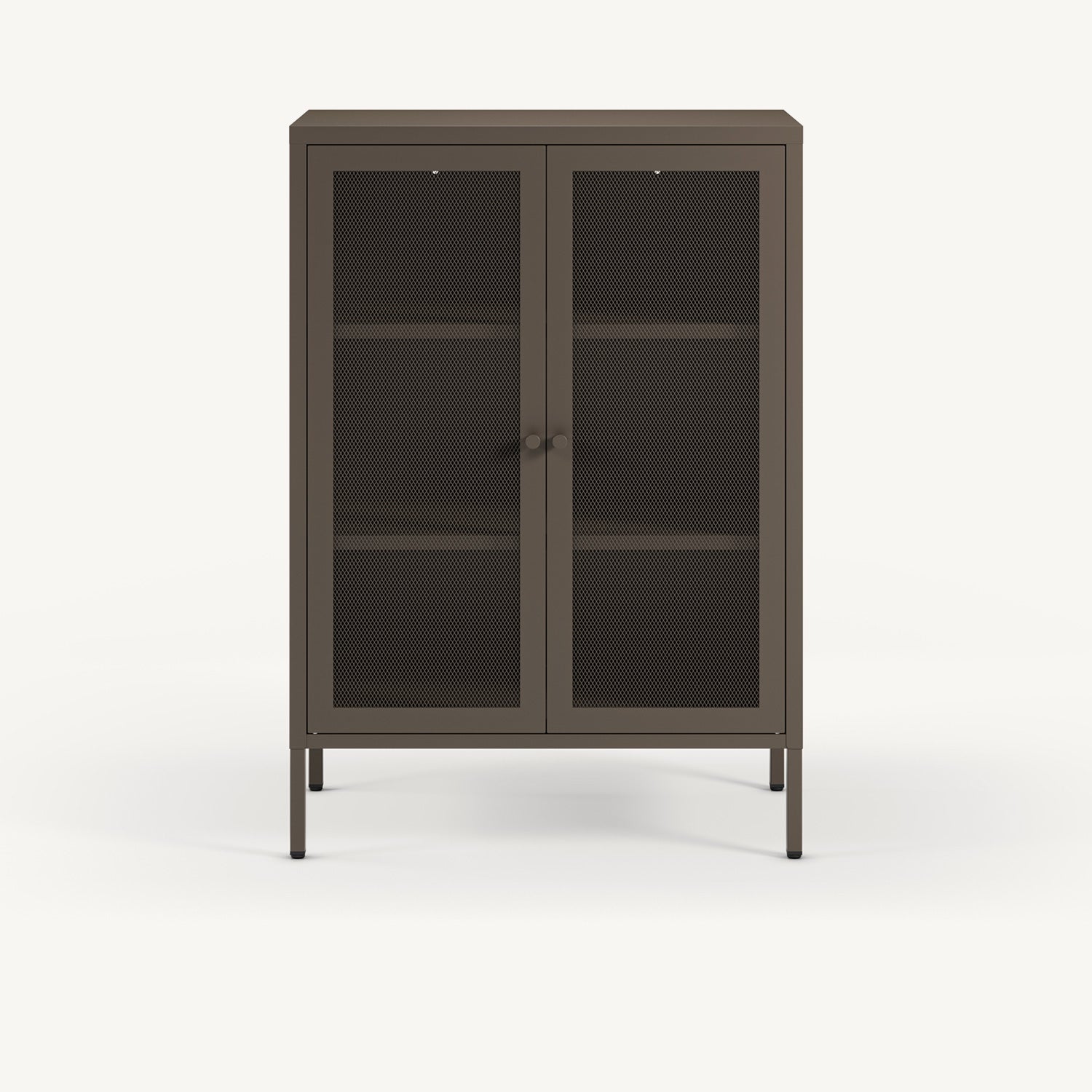 Armario pequeño bajo Fayna en metal moka con 2 puertas de rejilla