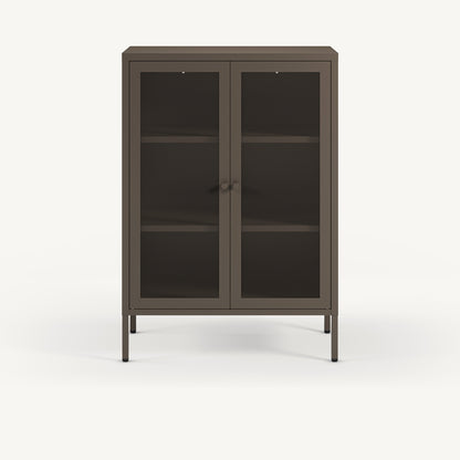 Armario pequeño bajo Fayna en metal moka con 2 puertas de rejilla