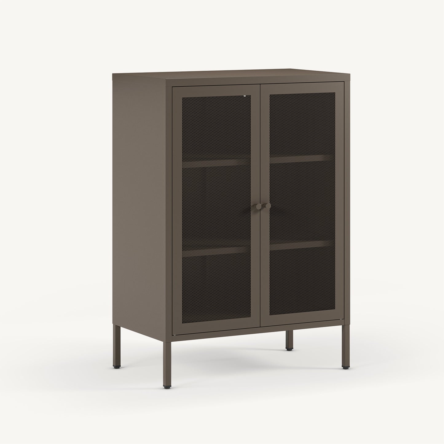 Armario pequeño bajo Fayna en metal moka con 2 puertas de rejilla