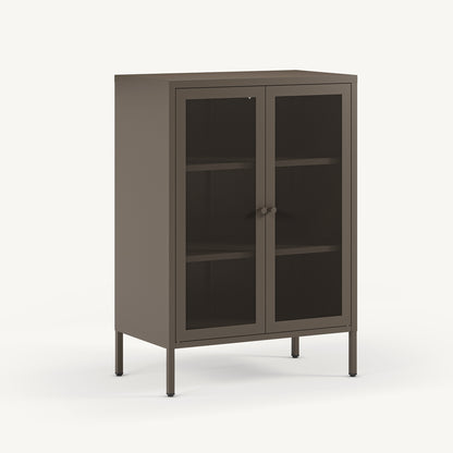 Armario pequeño bajo Fayna en metal moka con 2 puertas de rejilla