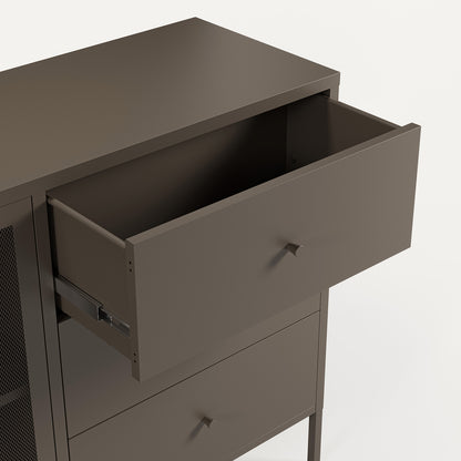 Aparador Fayna en metal moka con dos puertas y tres cajones