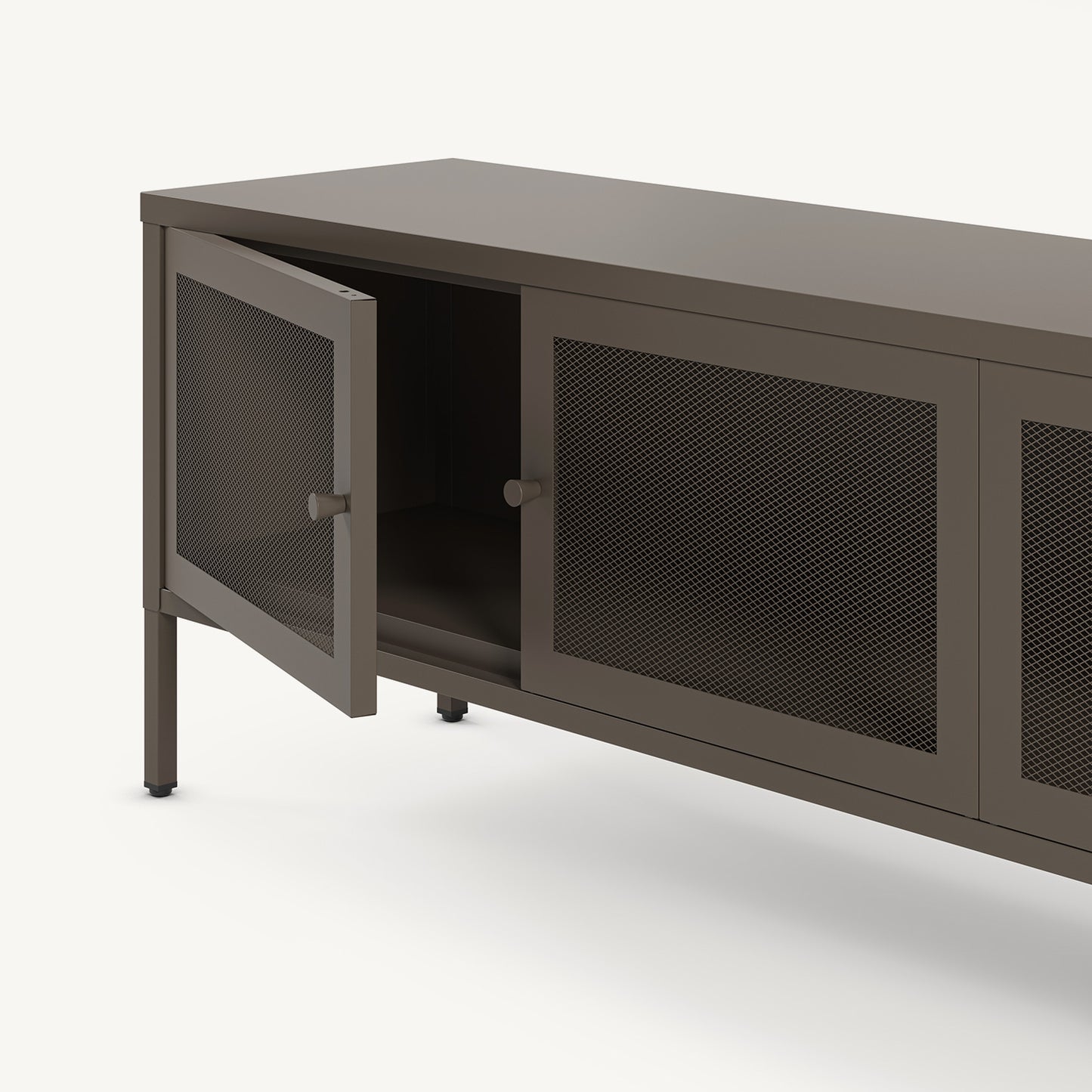 Mueble TV Fayna de cuatro puertas de rejilla en metal moka