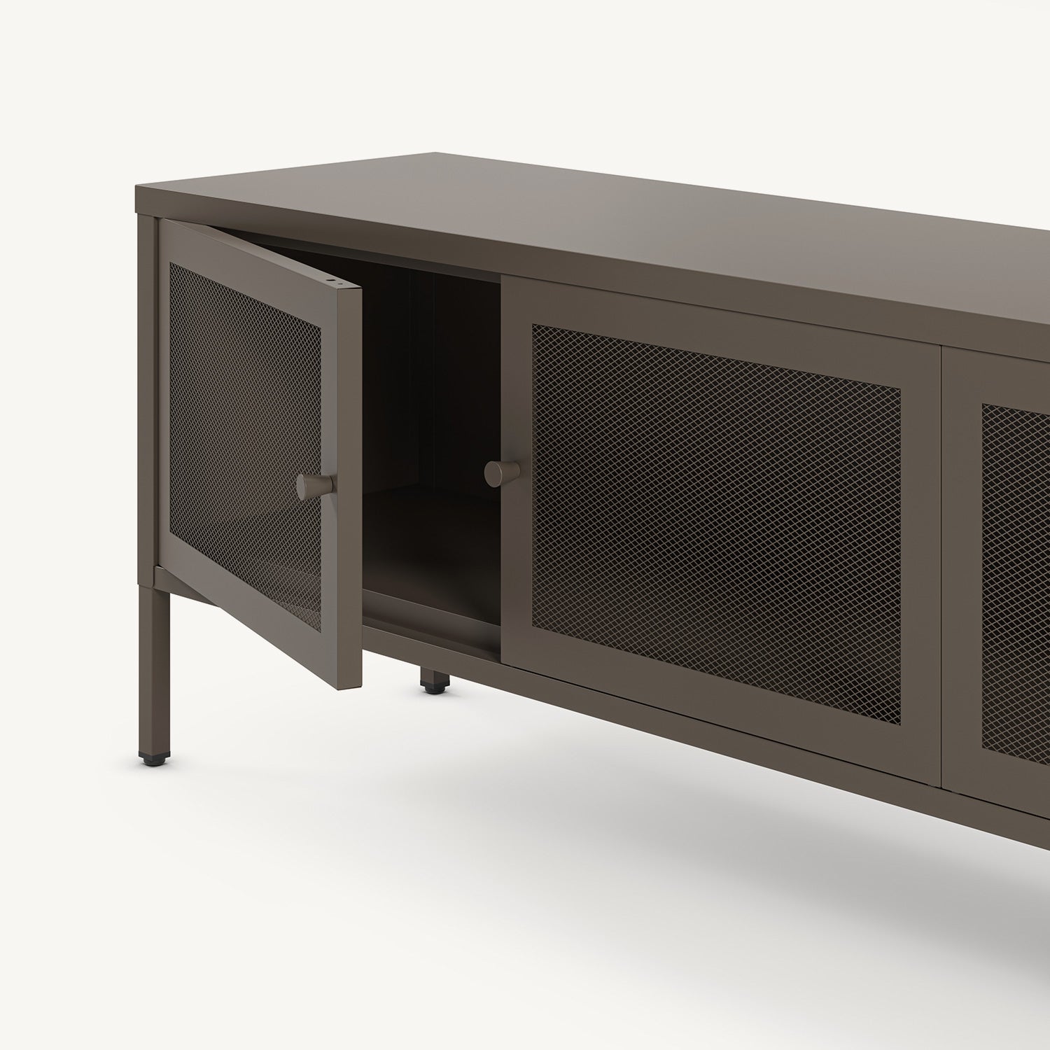 Mueble TV Fayna de cuatro puertas de rejilla en metal moka