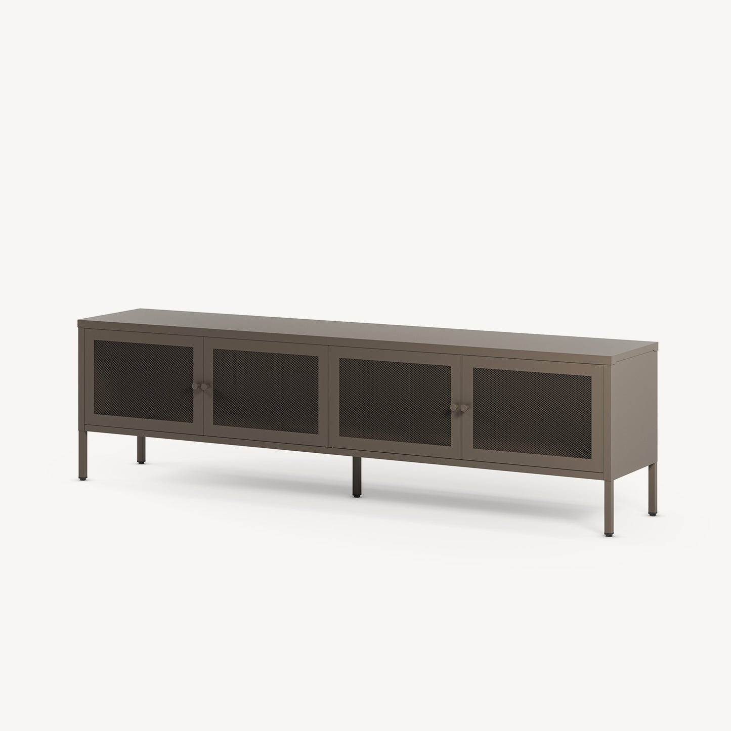 Mueble TV Fayna de cuatro puertas de rejilla en metal moka