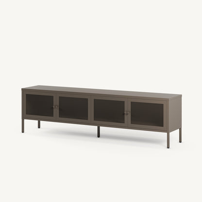 Mueble TV Fayna de cuatro puertas de rejilla en metal moka
