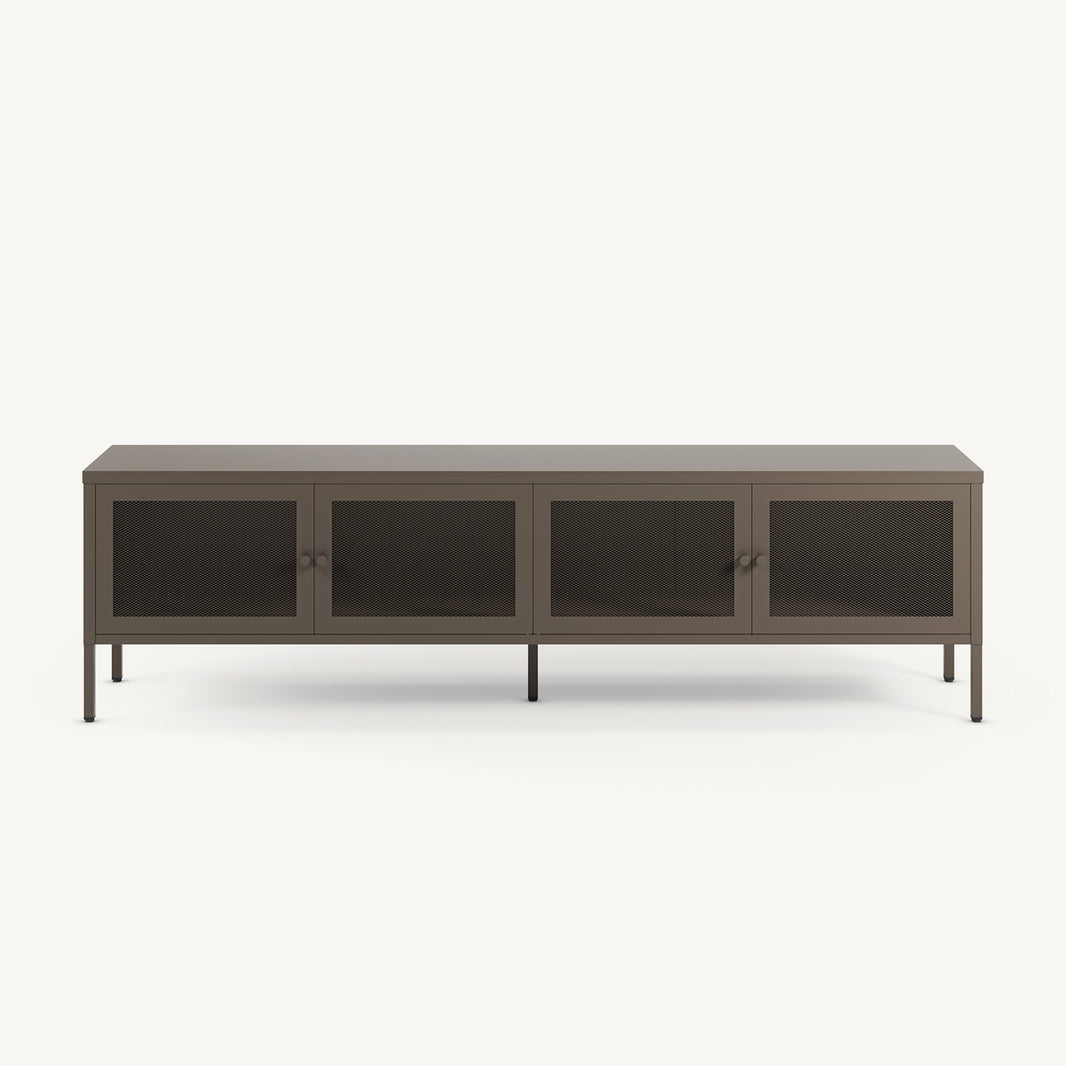 Mueble TV Fayna de cuatro puertas de rejilla en metal moka