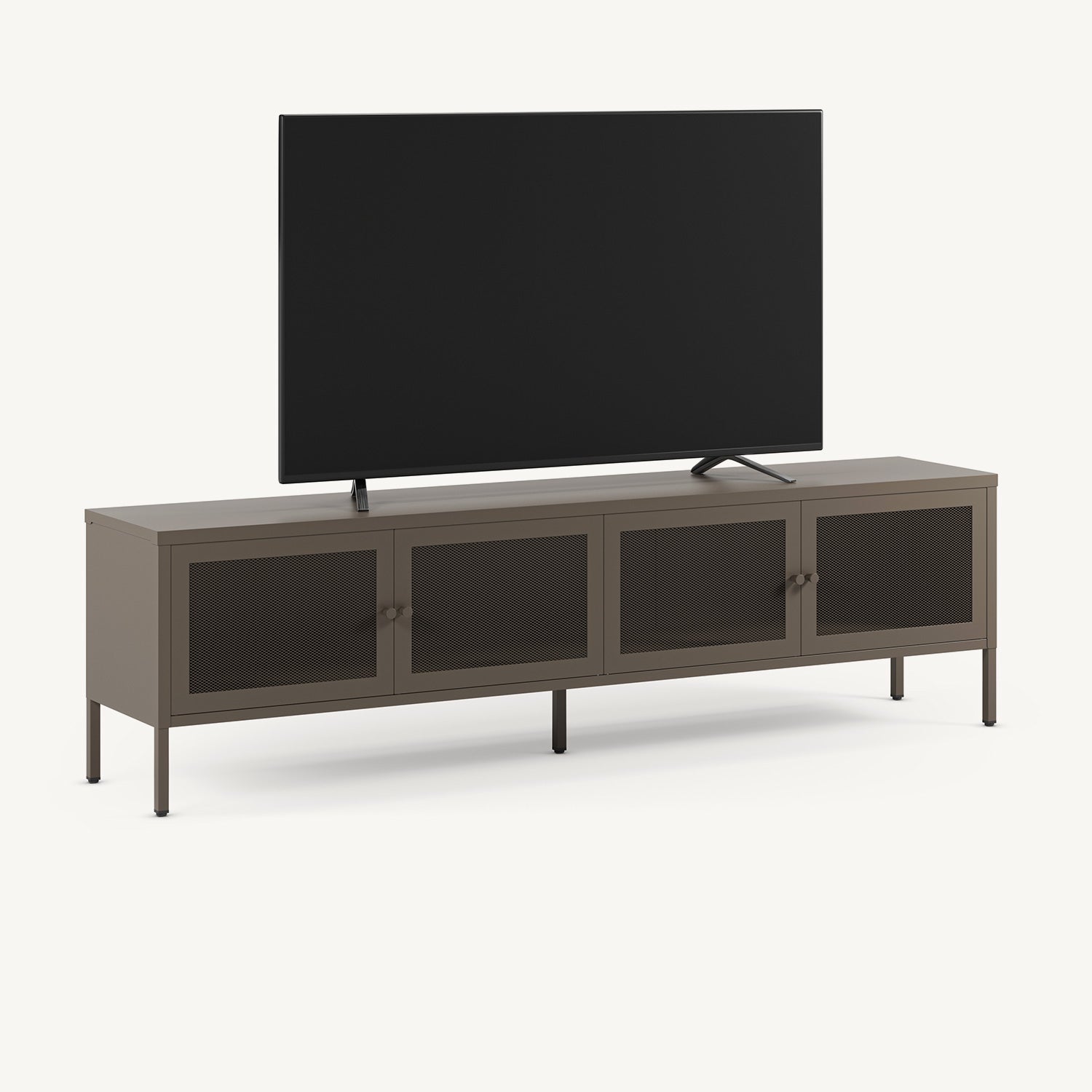 Mueble TV Fayna de cuatro puertas de rejilla en metal moka