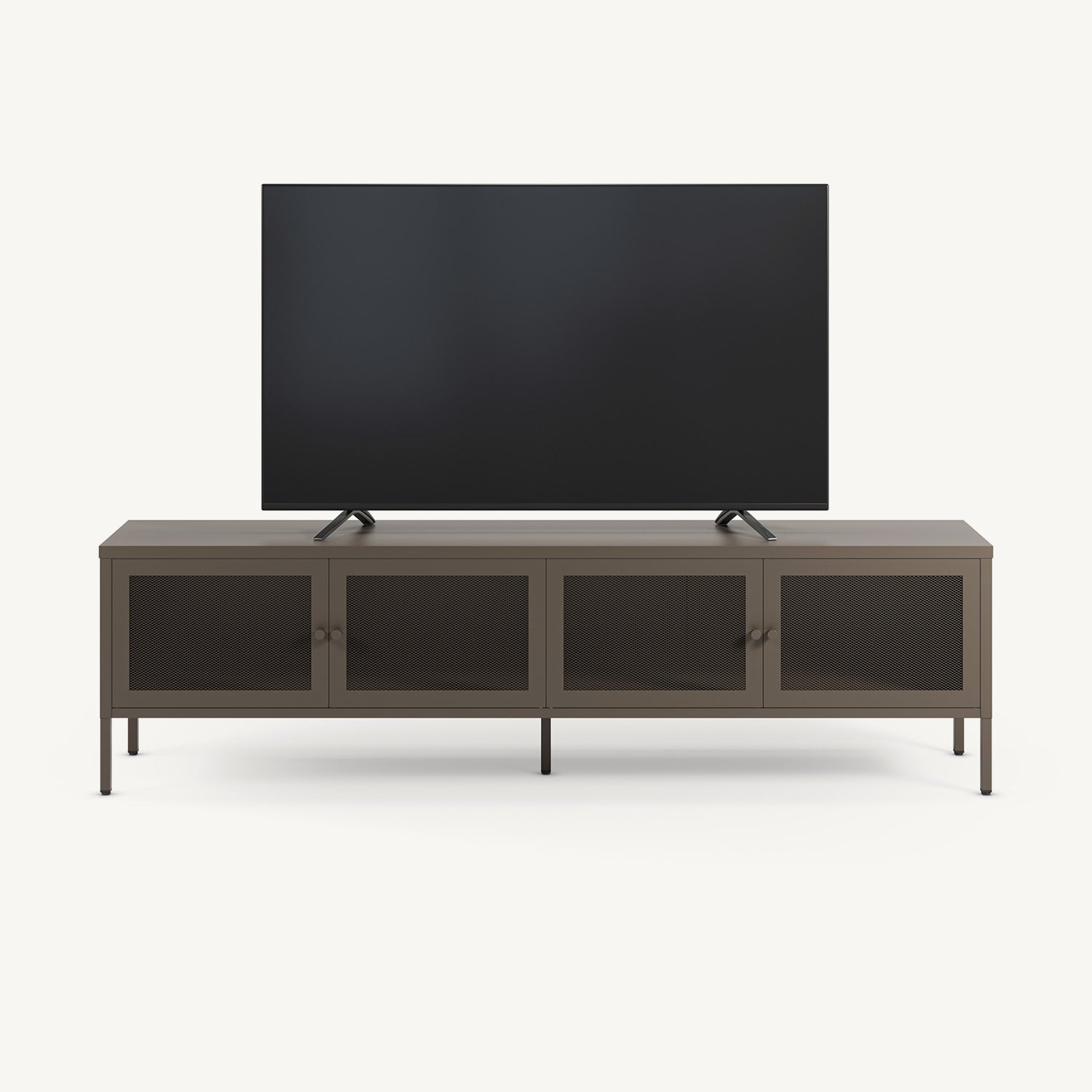 Mueble TV Fayna de cuatro puertas de rejilla en metal moka