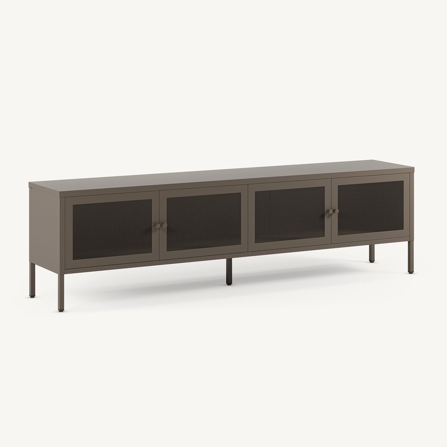 Mueble TV Fayna de cuatro puertas de rejilla en metal moka