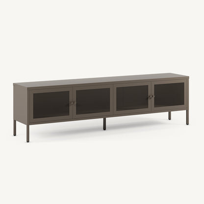 Mueble TV Fayna de cuatro puertas de rejilla en metal moka
