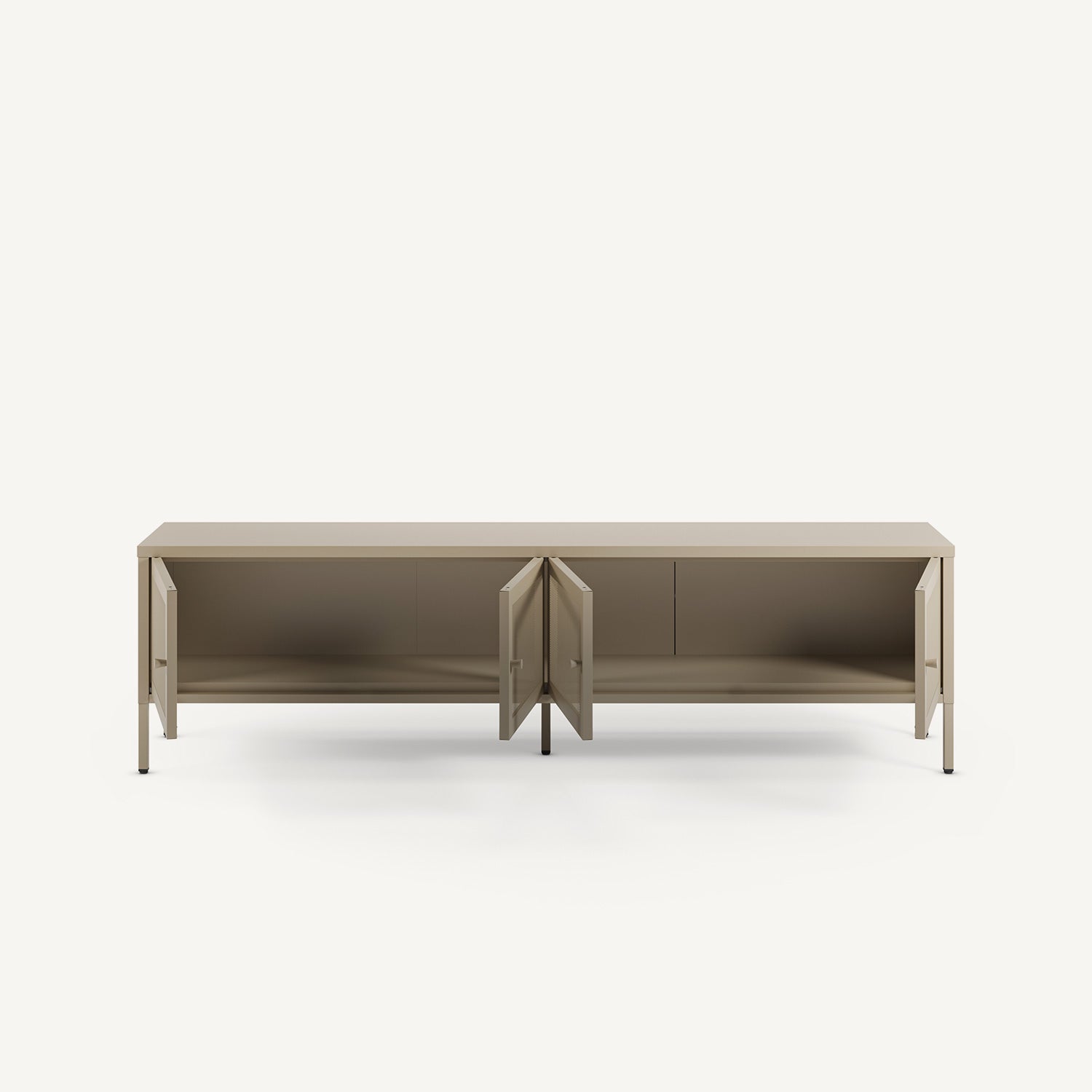 Mueble TV Fayna de cuatro puertas de rejilla en metal arena
