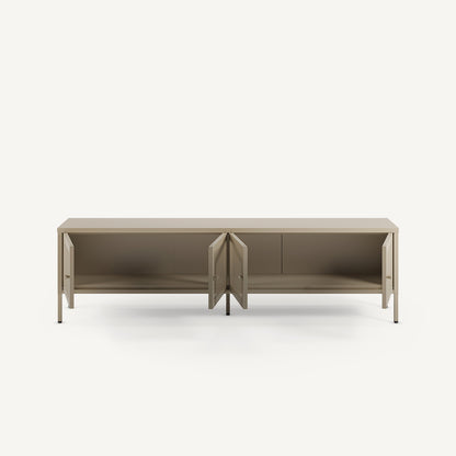 Mueble TV Fayna de cuatro puertas de rejilla en metal arena