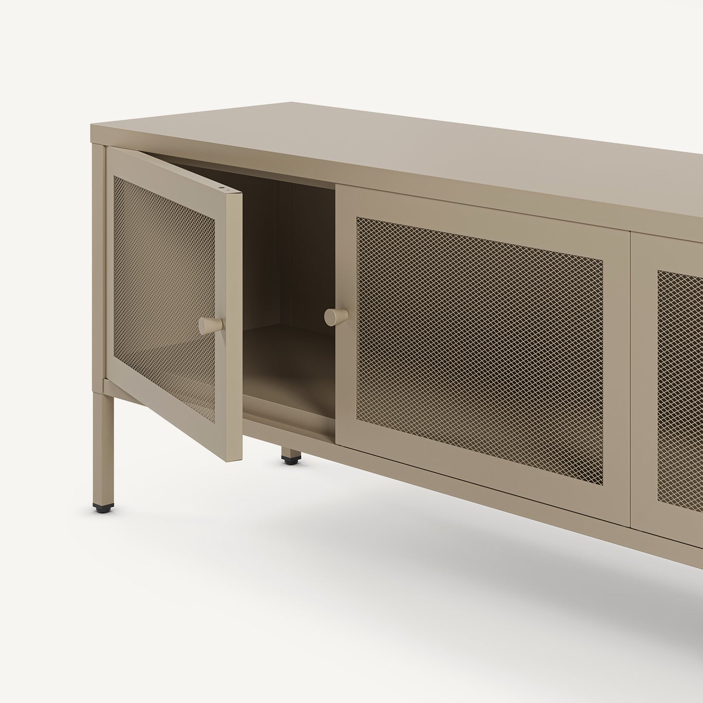 Mueble TV Fayna de cuatro puertas de rejilla en metal arena