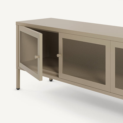 Mueble TV Fayna de cuatro puertas de rejilla en metal arena