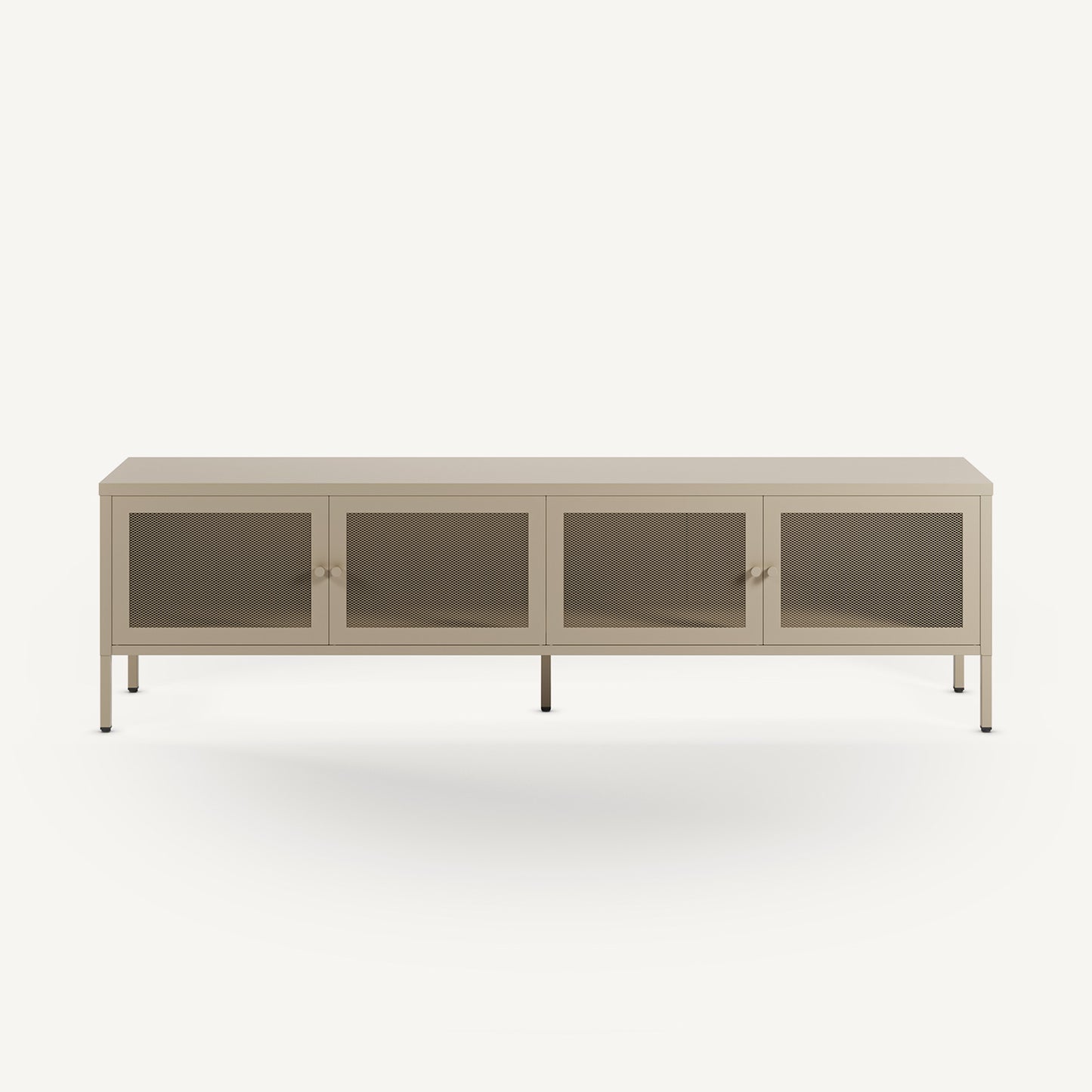 Mueble TV Fayna de cuatro puertas de rejilla en metal arena