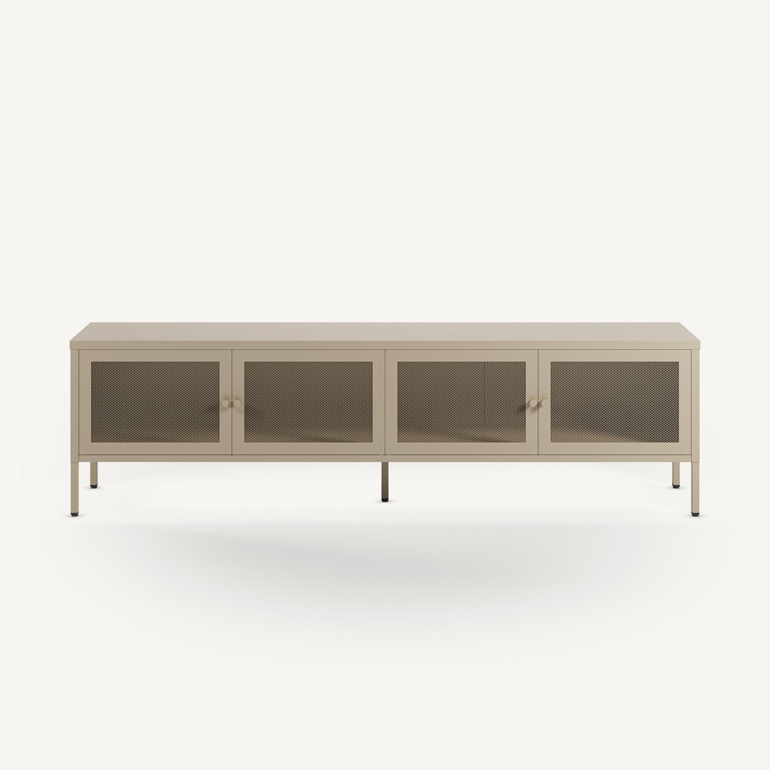 Mueble TV Fayna de cuatro puertas de rejilla en metal arena