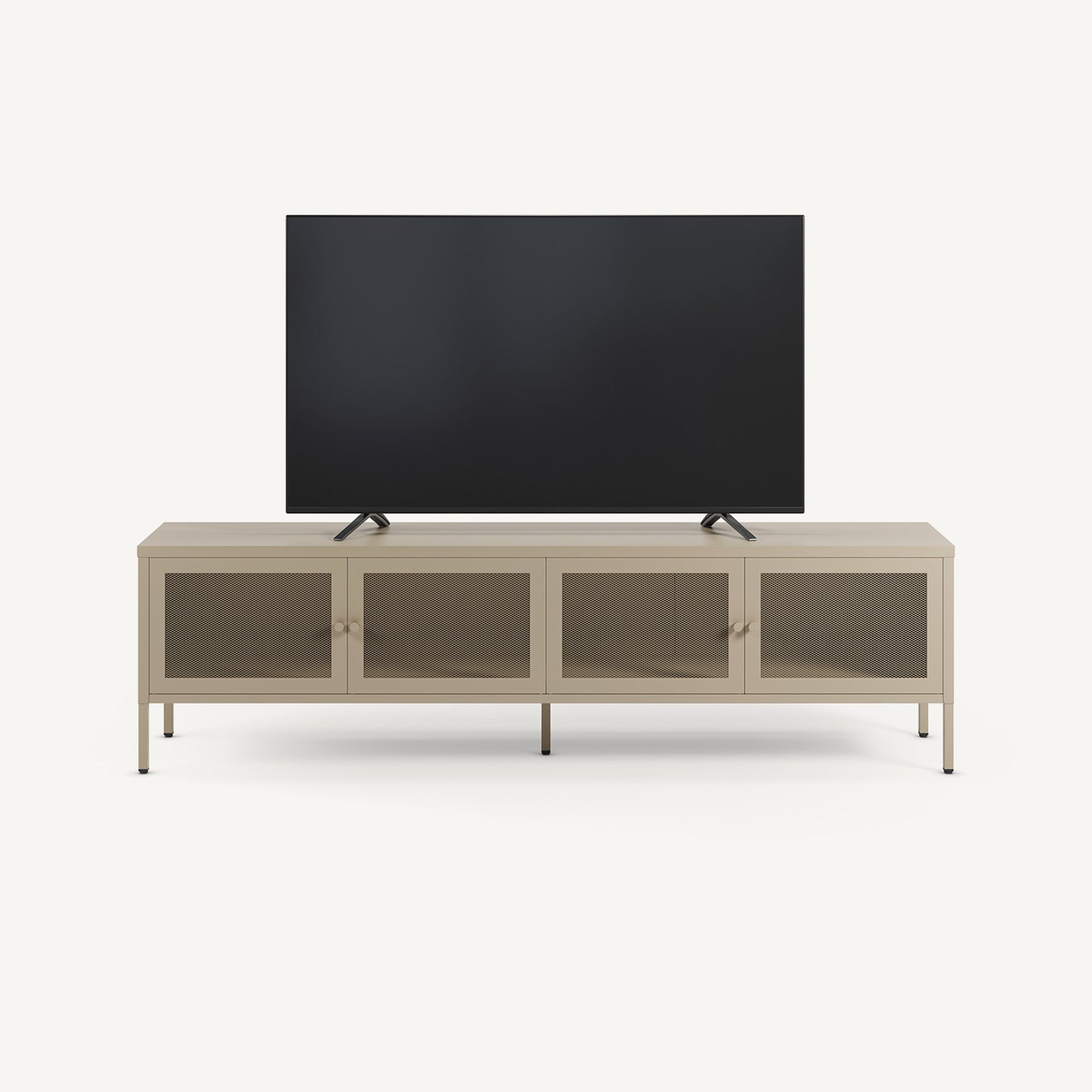 Mueble TV Fayna de cuatro puertas de rejilla en metal arena