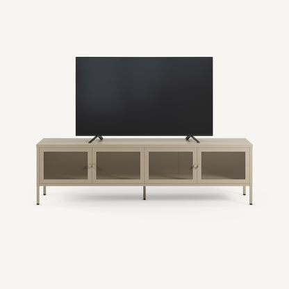 Mueble TV Fayna de cuatro puertas de rejilla en metal arena