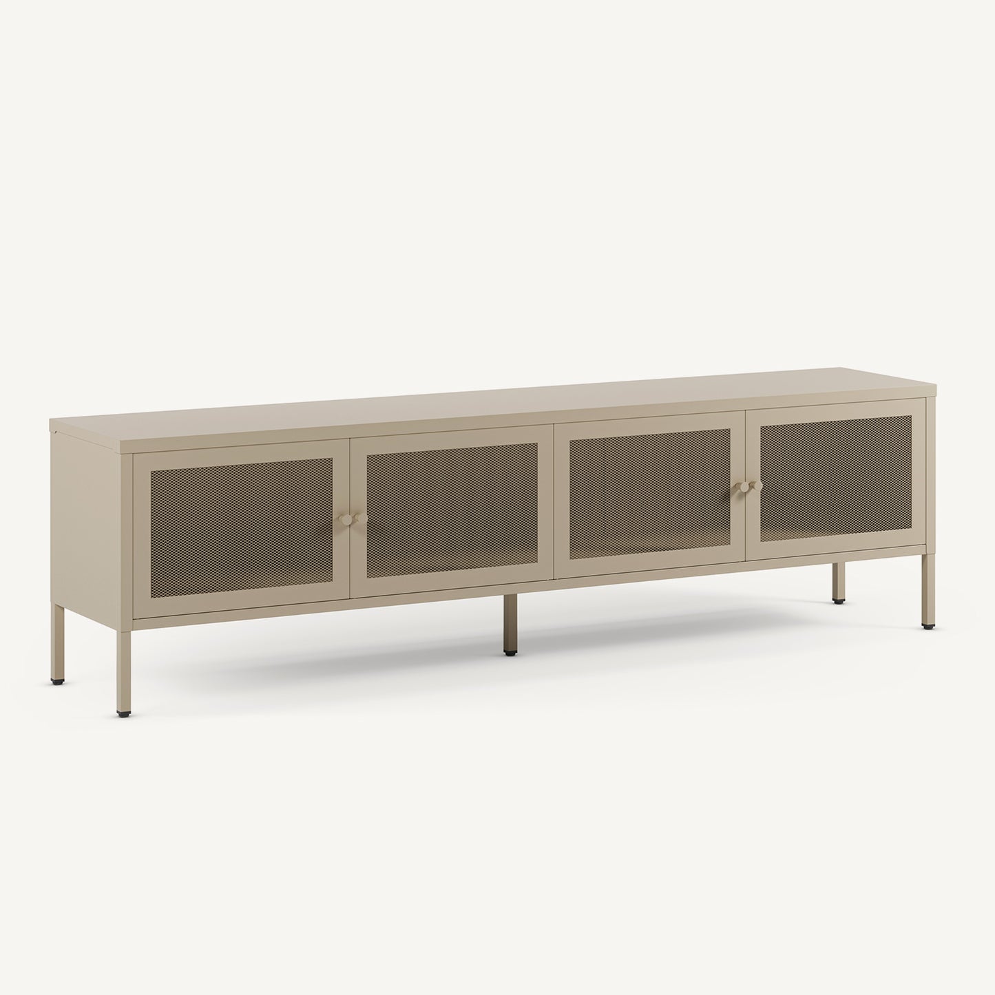 Mueble TV Fayna de cuatro puertas de rejilla en metal arena