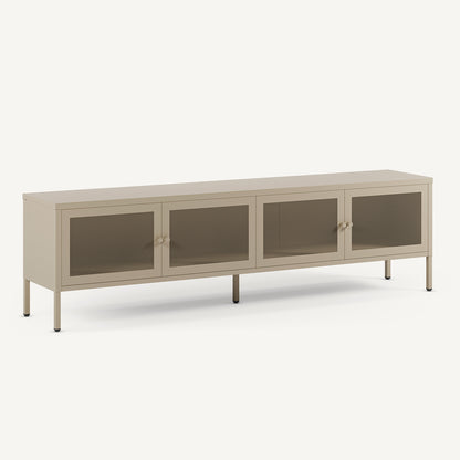 Mueble TV Fayna de cuatro puertas de rejilla en metal arena