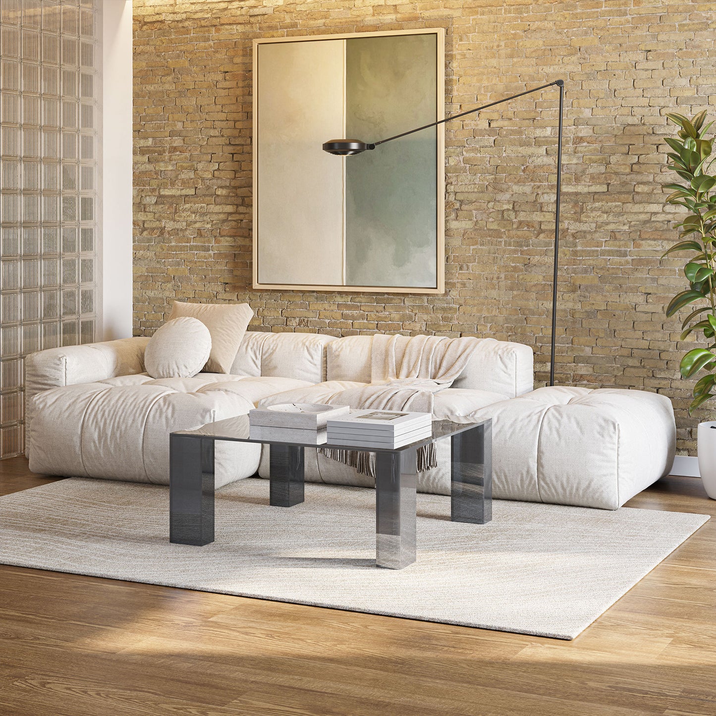 Mesa de centro Verena de Cristal Templado Gris Azulado