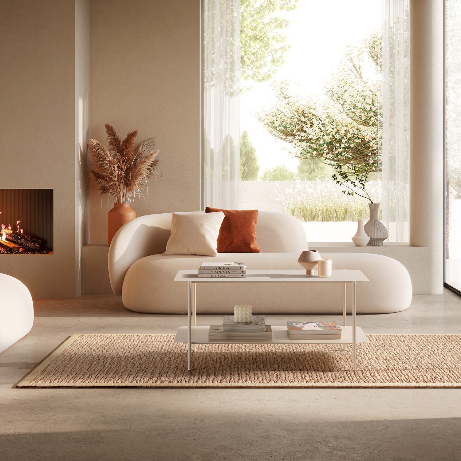 Mesa de centro de Metal Crema rectangular 