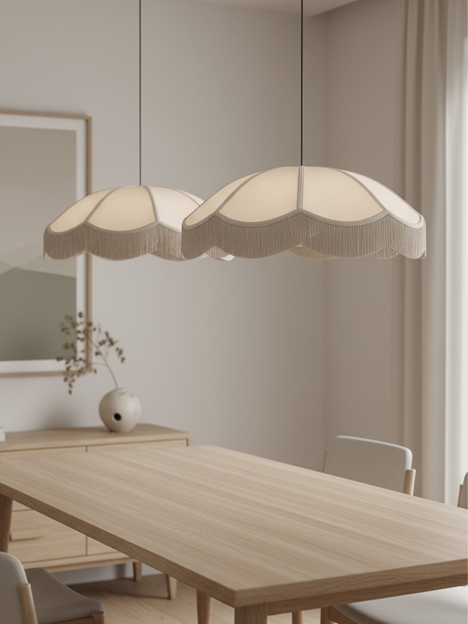 Pantalla techo flecos beige 