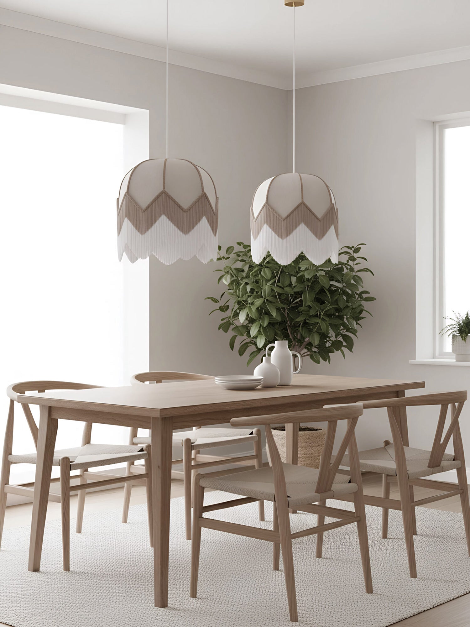 Pantalla vintage con flecos rosas y blanco 