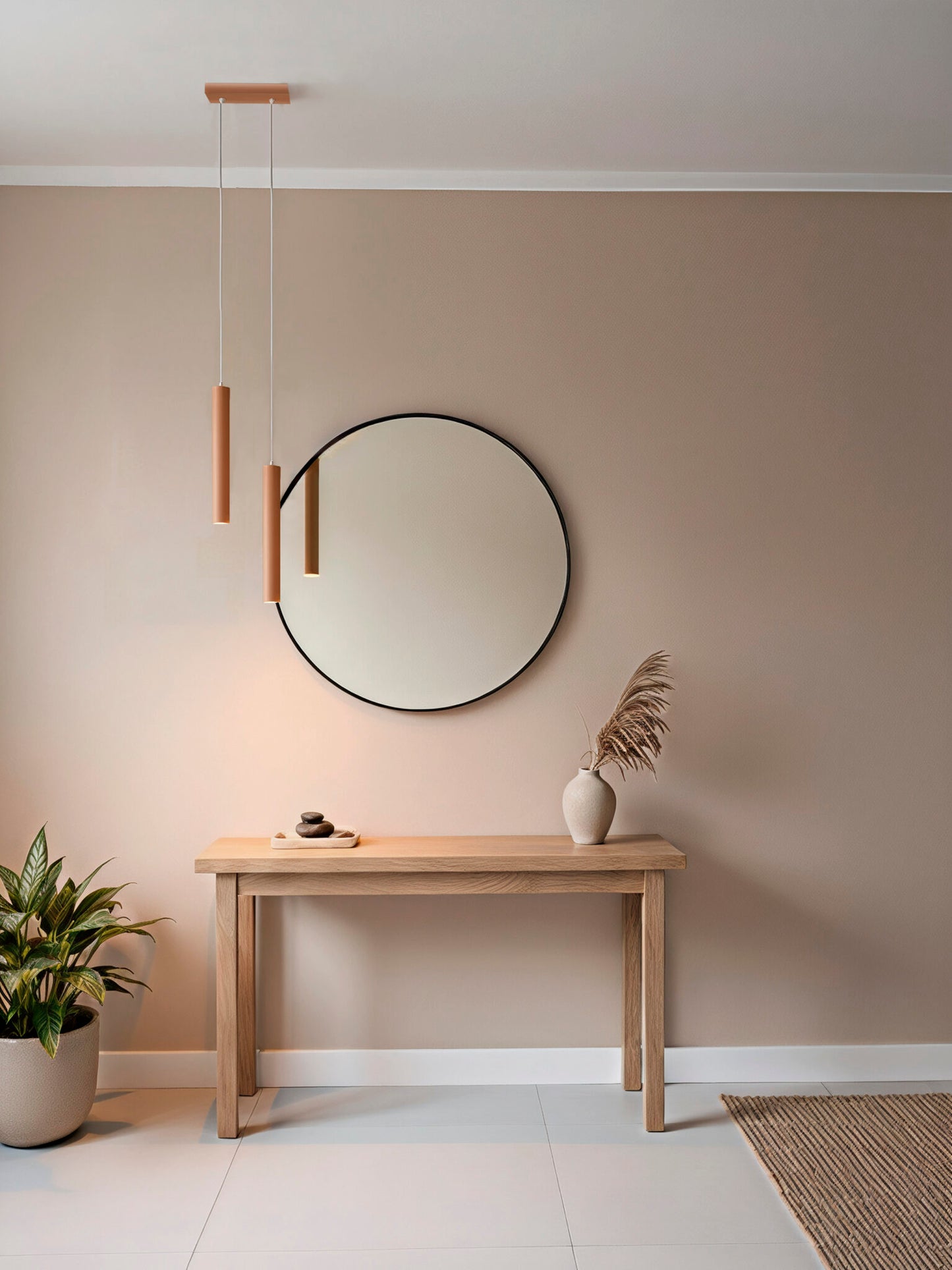 Lámpara de techo de acero en color teja con dos portalámparas