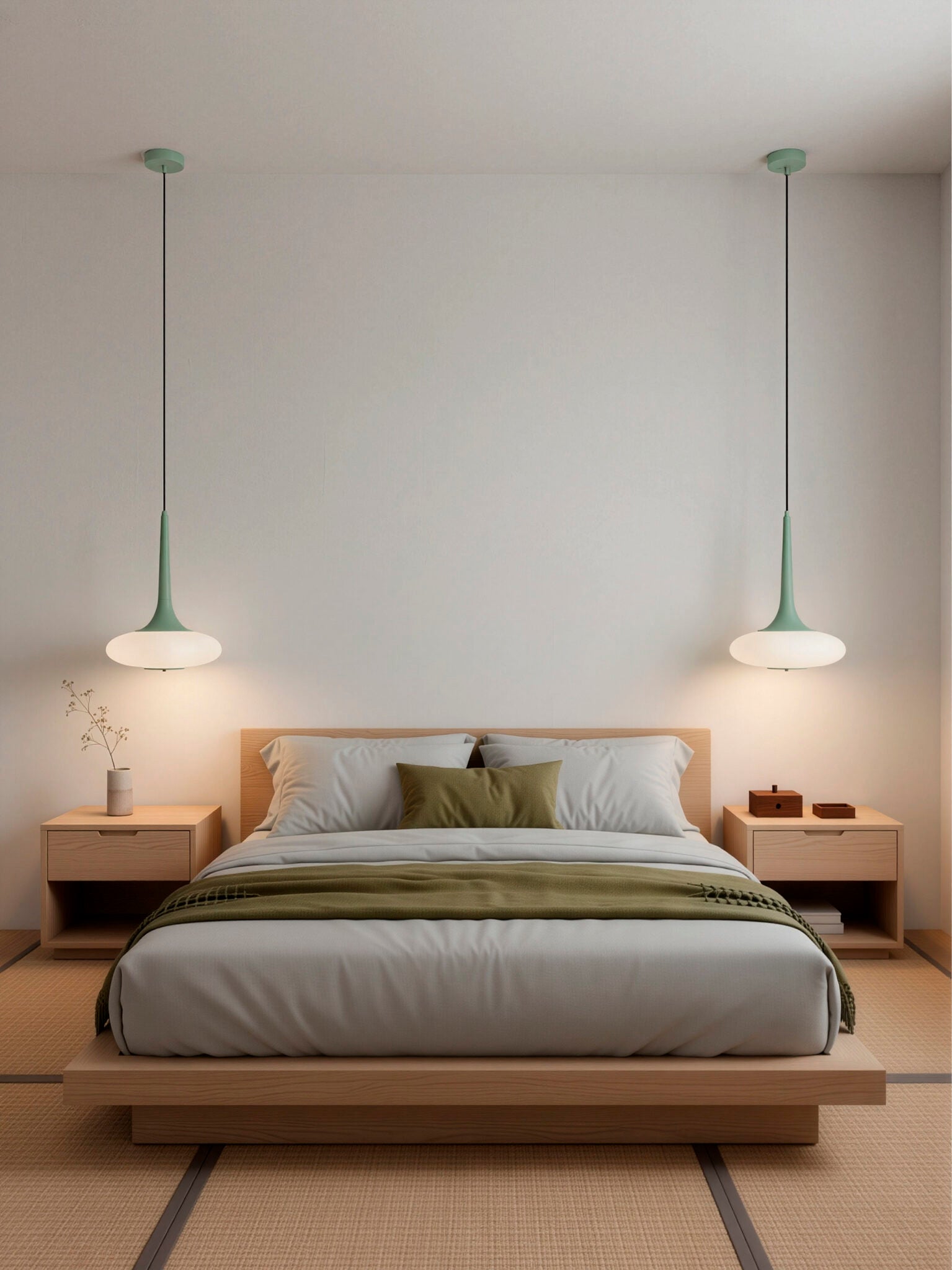 Lámpara de techo colgante en forma de gota en color verde. 