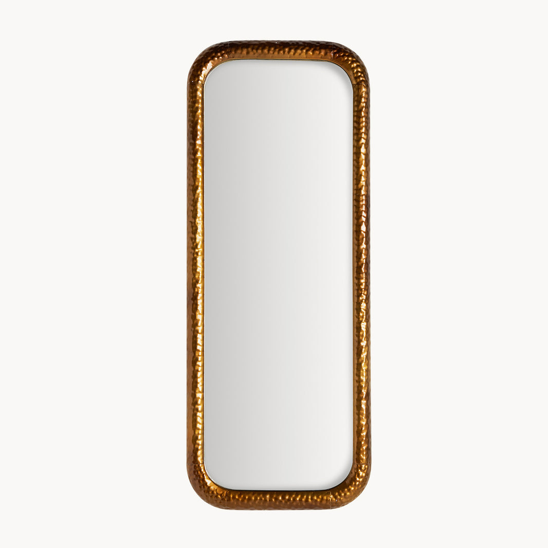 Espejo rectangular dorado, chapa y madera
