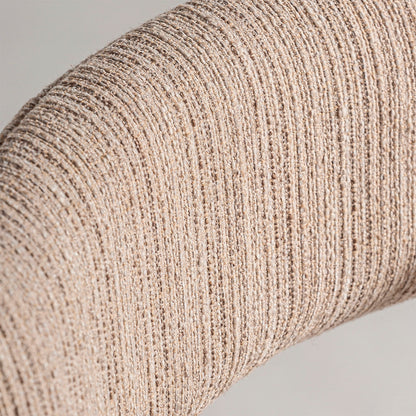 Silla de escritorio, elevable y giratoria, en madera de roble, acero y tejido beige.