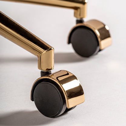 Silla de escritorio, con ruedas, elevable y giratoria, en madera de roble, acero y tejido beige.