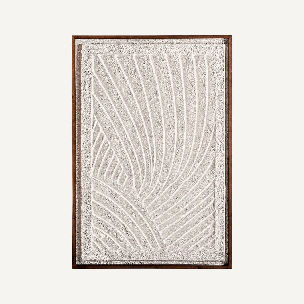 Cuadro fabricado de papel maché blanco con acabado artesanal, combinado con madera de Paulownia en color marrón.