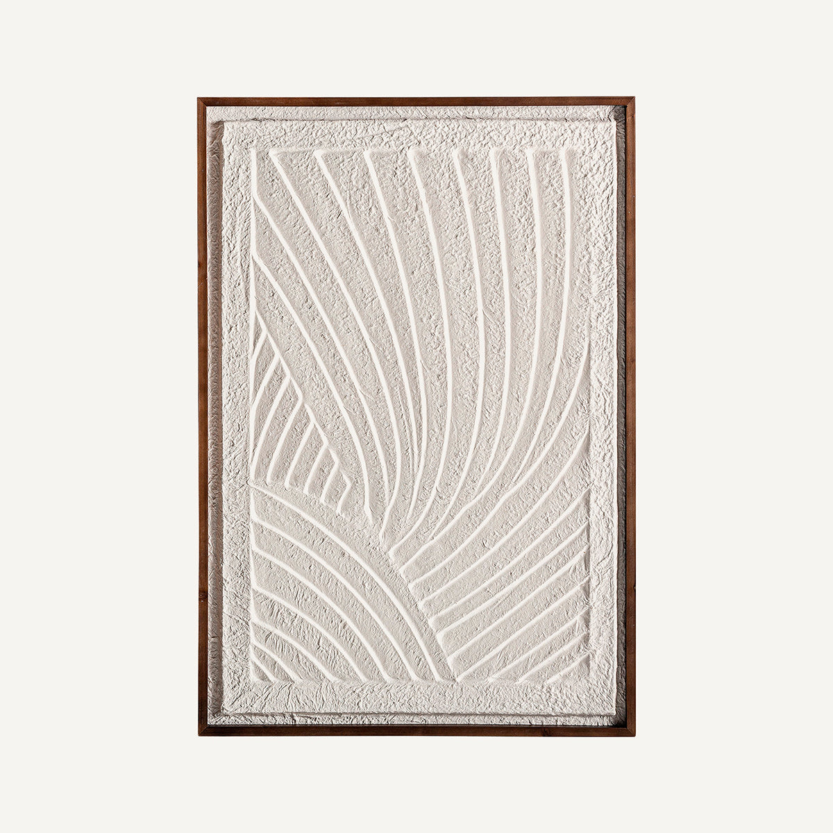 Cuadro fabricado de papel maché blanco con acabado artesanal, combinado con madera de Paulownia en color marrón.