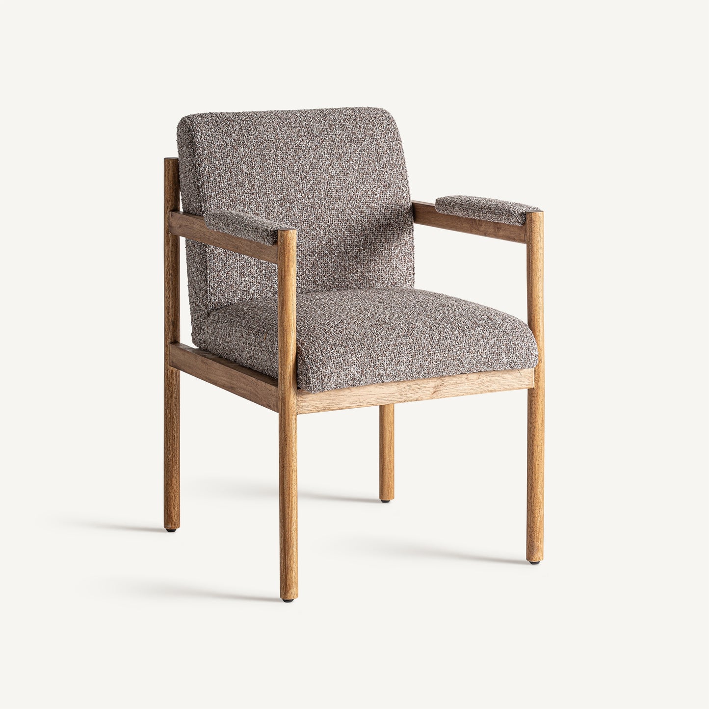 Silla de diseño grande Bezier en madera y tapizado gris 