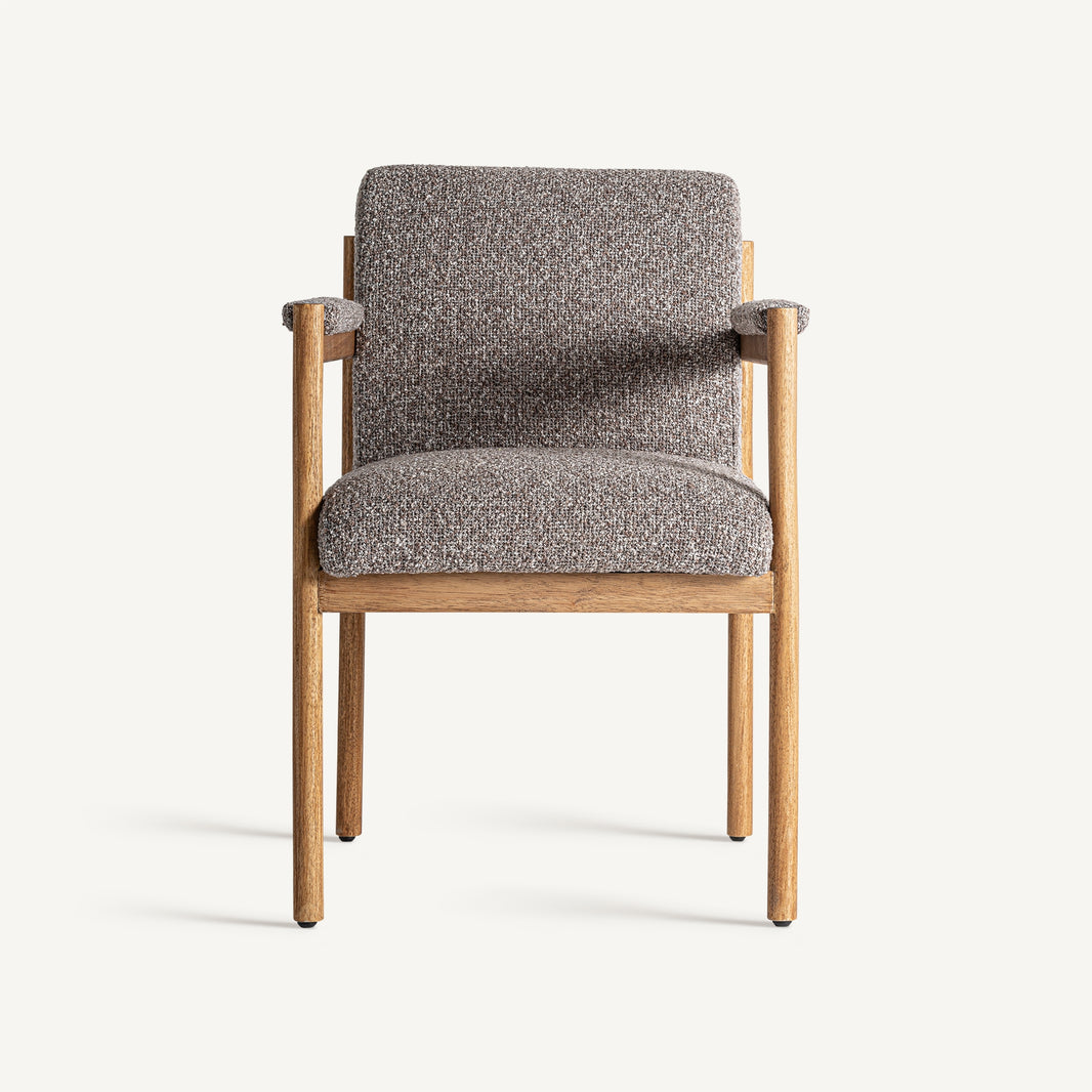 Silla de diseño Bezier en madera y tapizado gris