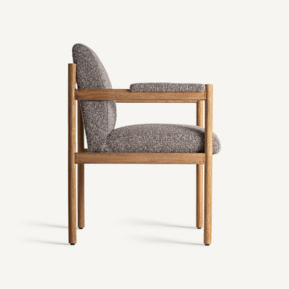 Silla de diseño grande Bezier en madera y tapizado gris 